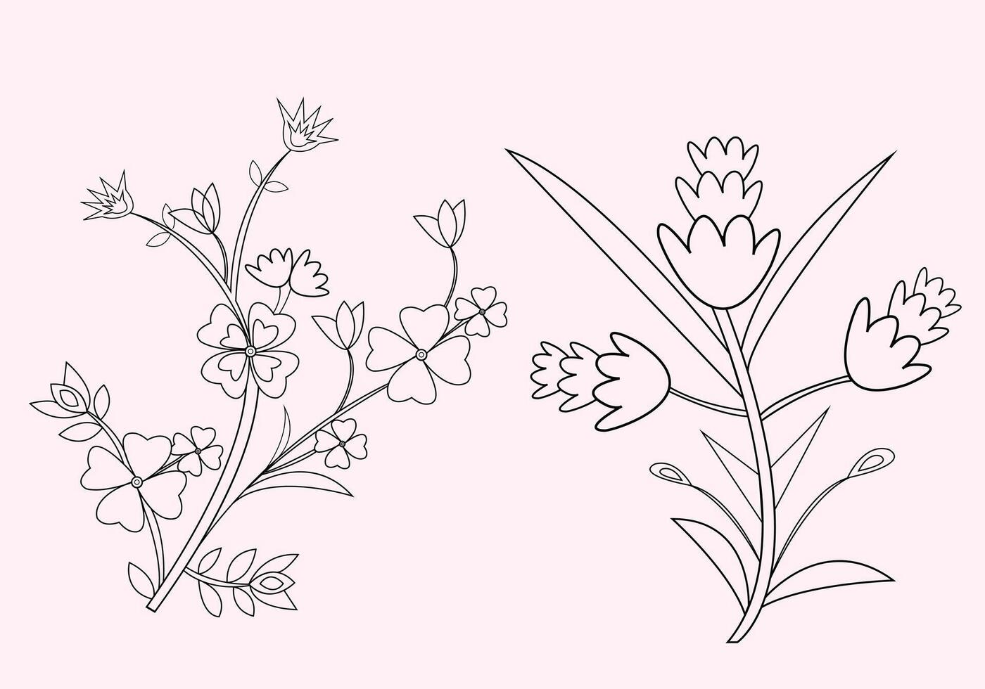 Hand drawn flower coloring page for kids and adults, Outline floral pattern element vector