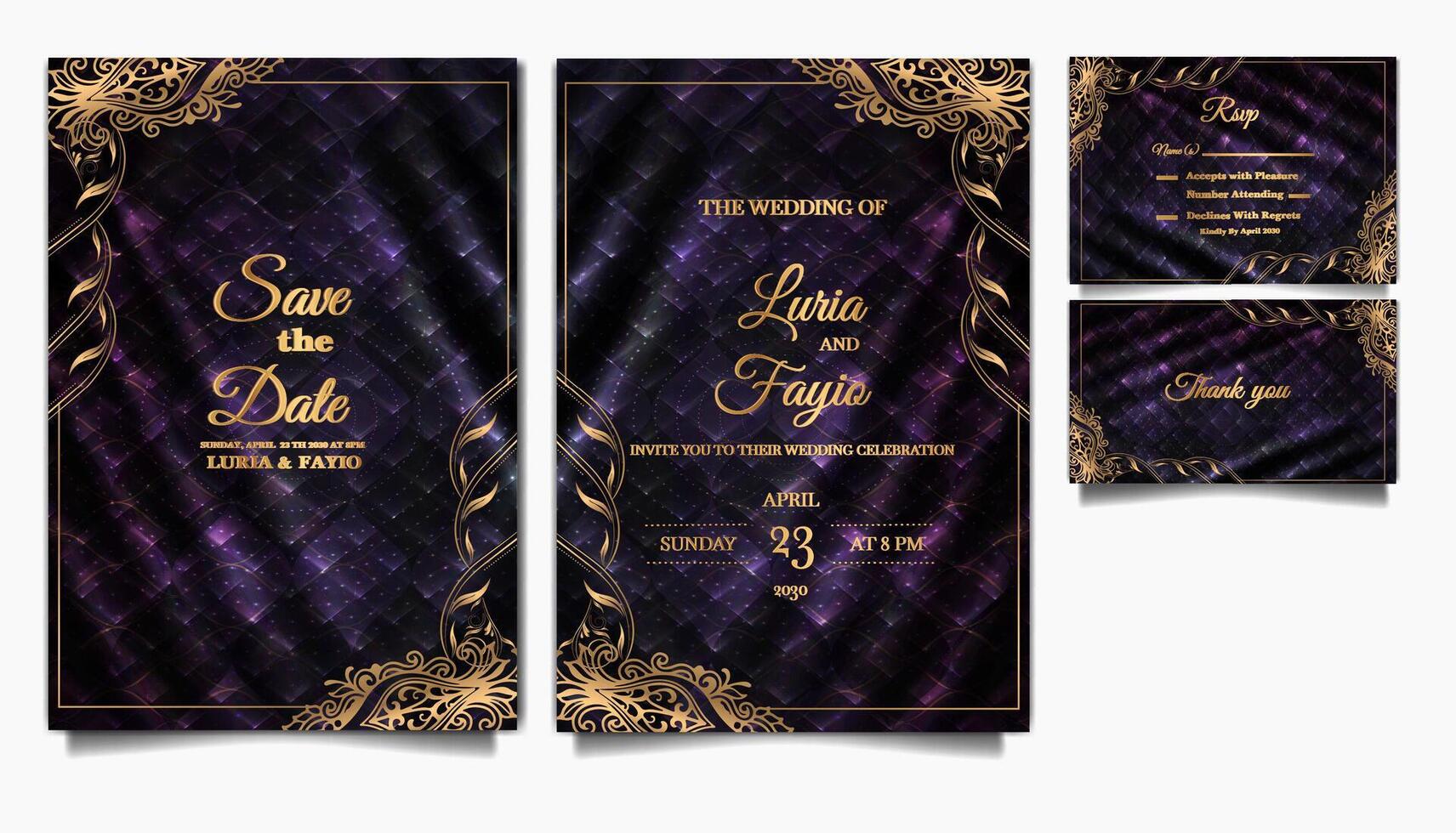 luxury Elegant wedding invitation design set vector