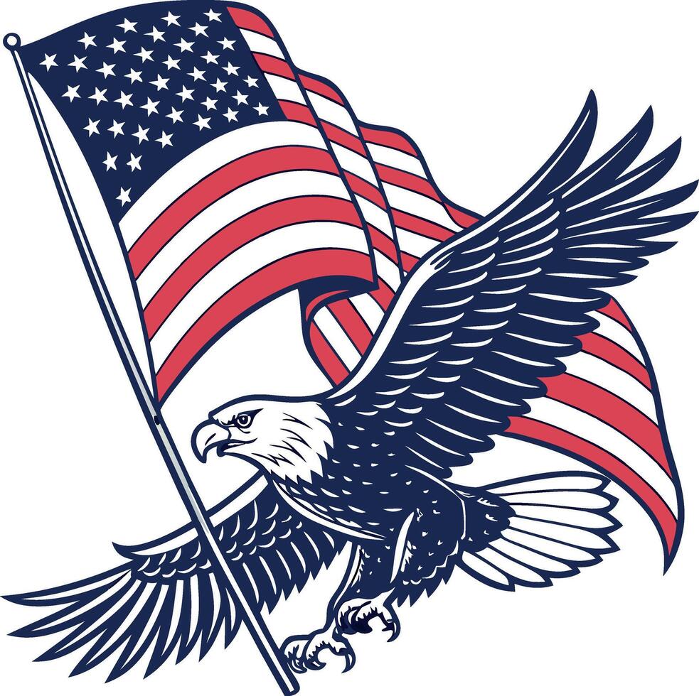 an eagle with an american flag in its beak vector
