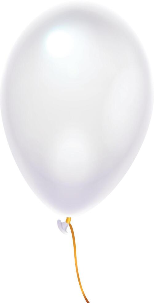 Realistic white balloon floating with gold ribbon, representing celebration, party, or festive occasion, isolated on white background, ideal for greeting cards or promotional materials vector