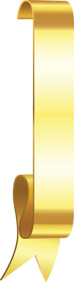 Vertical golden banner hanging with folded end and two tails, creating a luxurious and elegant design element, perfect for awards, invitations, or certificates vector