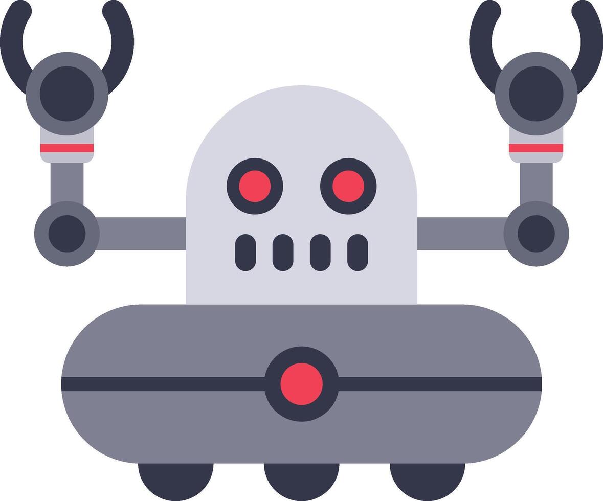 Futuristic robot featuring glowing red eyes, gripping robotic arms, and embodying the concept of artificial intelligence, represents cutting edge technology and innovation in automation vector