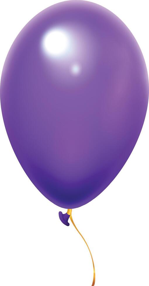Shiny purple balloon floating gracefully with a gold ribbon against a clean white background, enhancing the festive and joyful atmosphere perfect for celebrations and special occasions vector