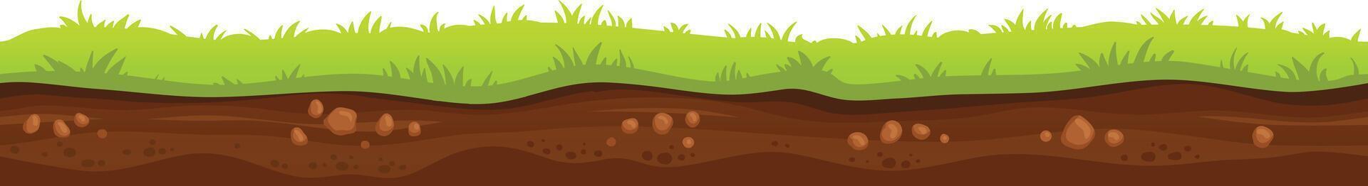 Seamless texture featuring a ground surface adorned with stones and lush green grass, embodying themes of nature, growth, and environmental harmony vector