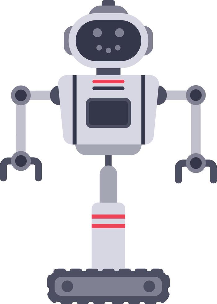 Modern robot standing on tank tracks, showcasing artificial intelligence and advanced technology, representing the future of robotics and automation vector