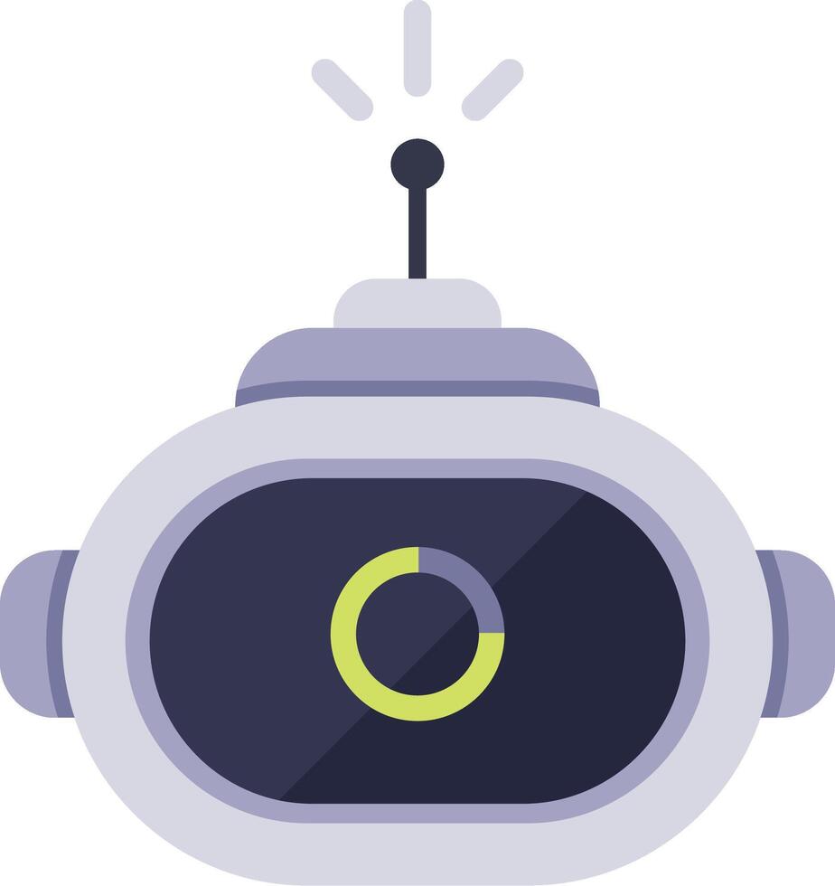 Robot is showing loading status on its screen displaying a progress bar with an antenna transmitting data, representing artificial intelligence and technological advancement vector