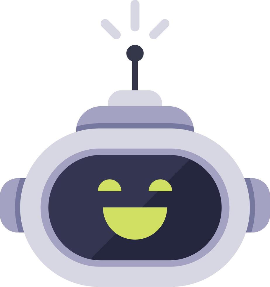 Cute robot showing a happy expression on its face, with an antenna transmitting data, representing artificial intelligence, automation, and positive technological advancements vector
