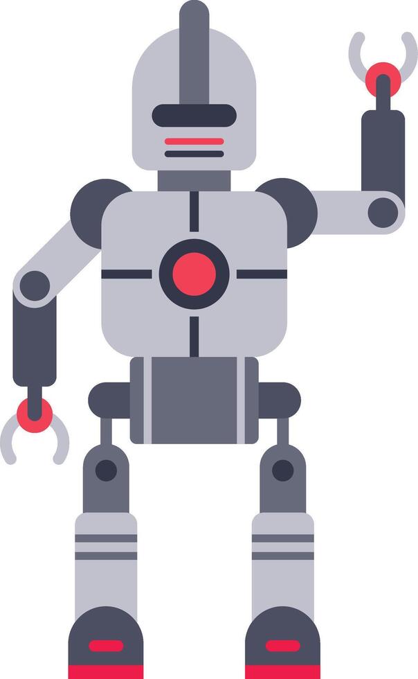 Friendly gray and red robot waving and greeting with an extended robotic arm, featuring a futuristic design that embodies innovation and advanced technology vector