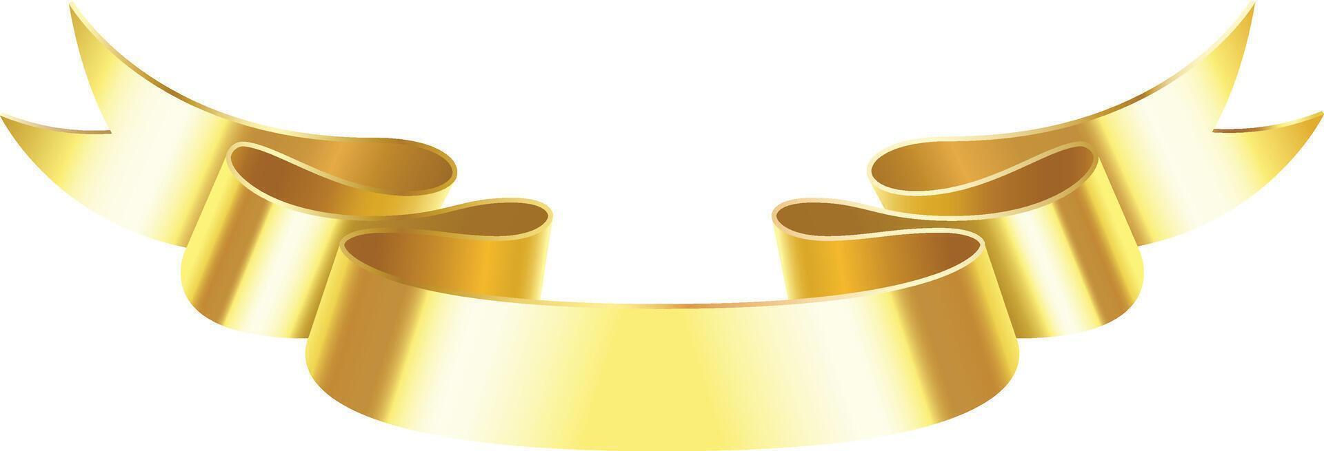 Golden ribbon banner swirling with elegant curves creating a sophisticated and celebratory design element on white background. Perfect for adding a touch of luxury and refinement to various projects vector