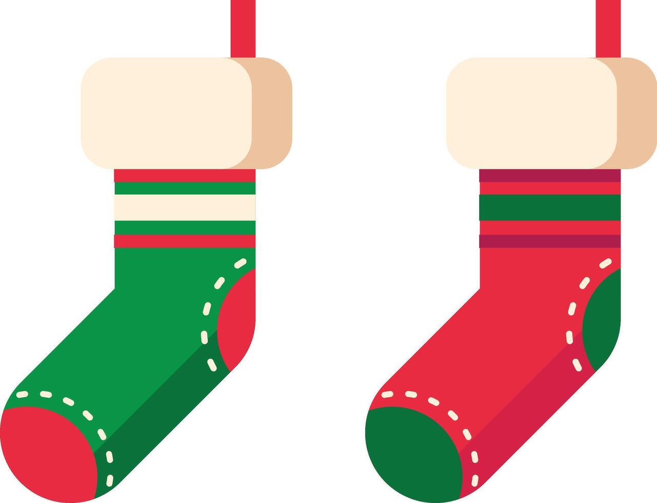 Two empty Christmas stockings hanging by the fireplace, eagerly waiting for Santa Claus to fill them with delightful gifts come Christmas morning vector