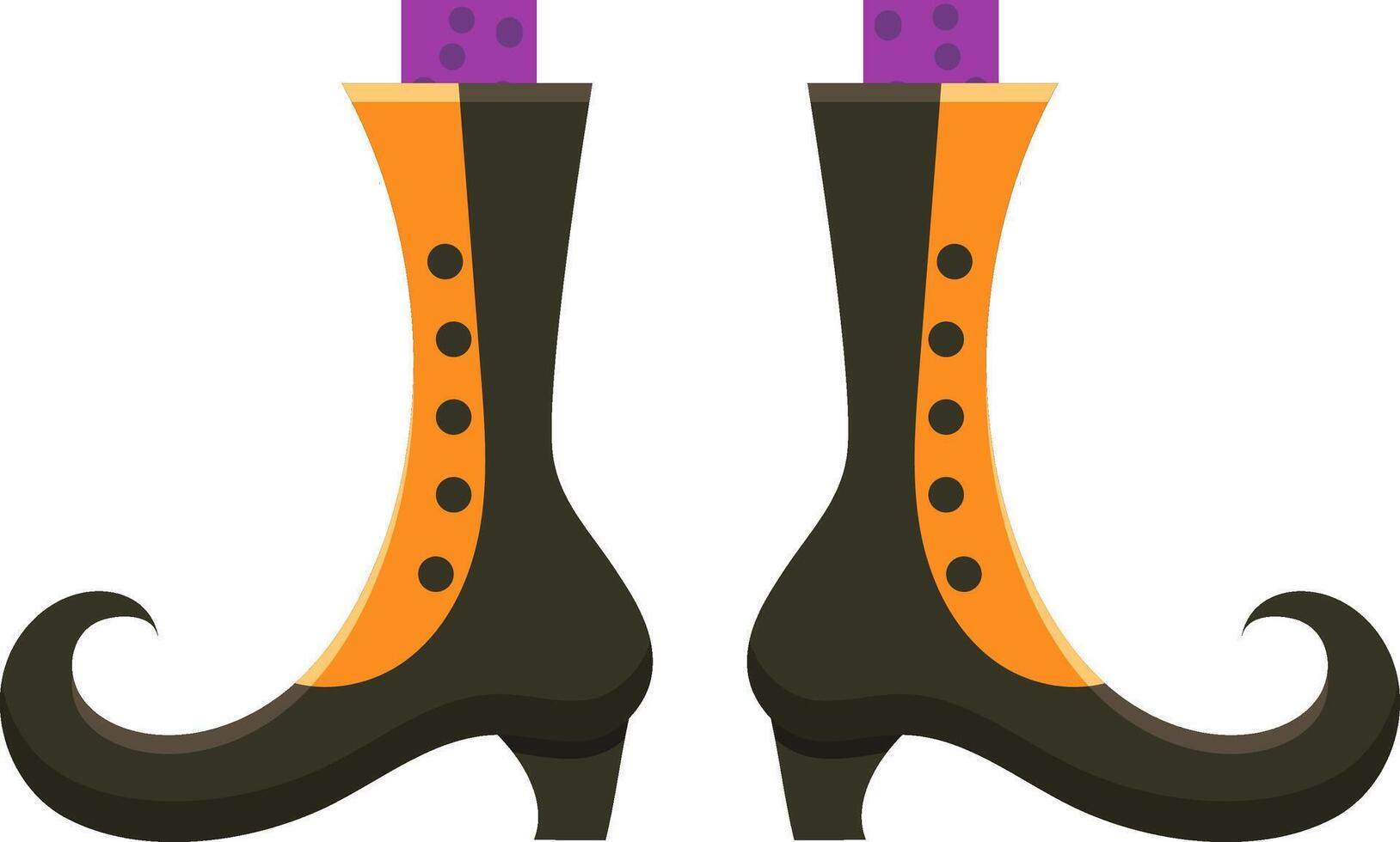 Witch's boots with curled toes, black with orange stripes and purple socks, are ready for the halloween party, bringing a touch of magic and mystery to the celebration vector