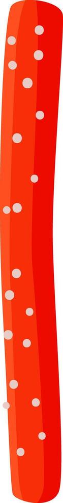 Simple illustration of a long, slightly curved, red stick featuring several small white dots, isolated on a white background, resembling a minimalist design vector