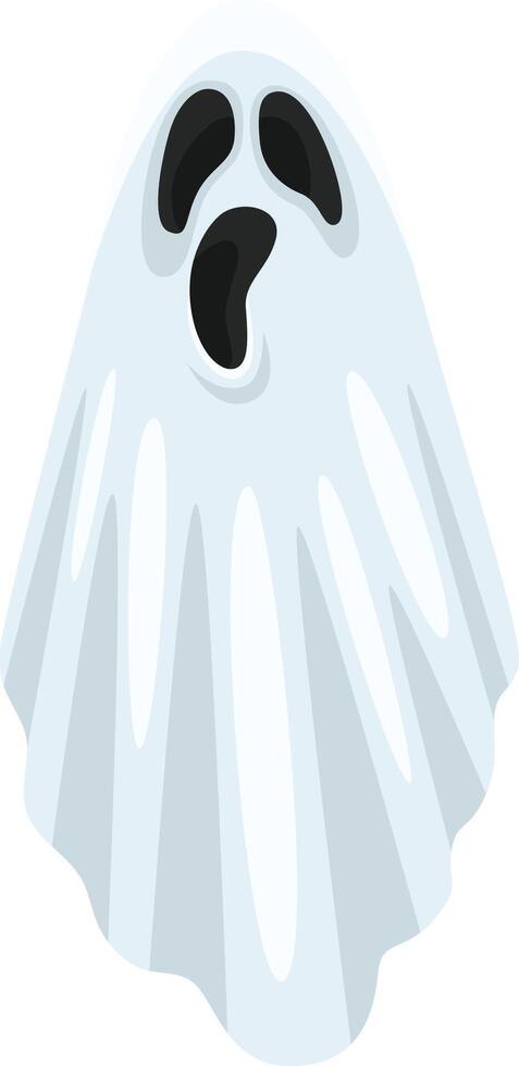 Halloween ghost screaming with mouth open wide and eyes looking, floating in the air with its classic white sheet, ideal for spooky and funny halloween projects vector