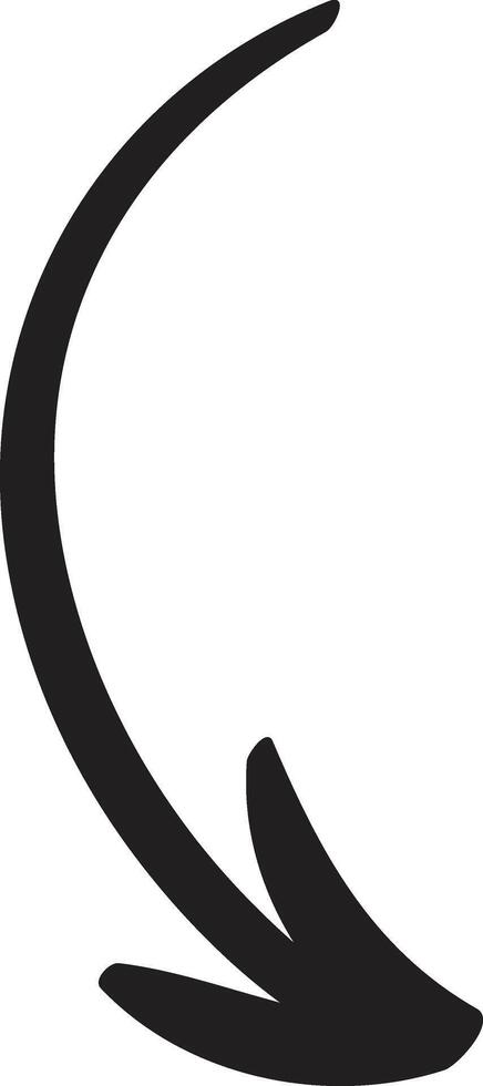 Simple, black, hand drawn curved arrow pointing downwards, isolated on a white background, ideal for various design projects and presentations vector
