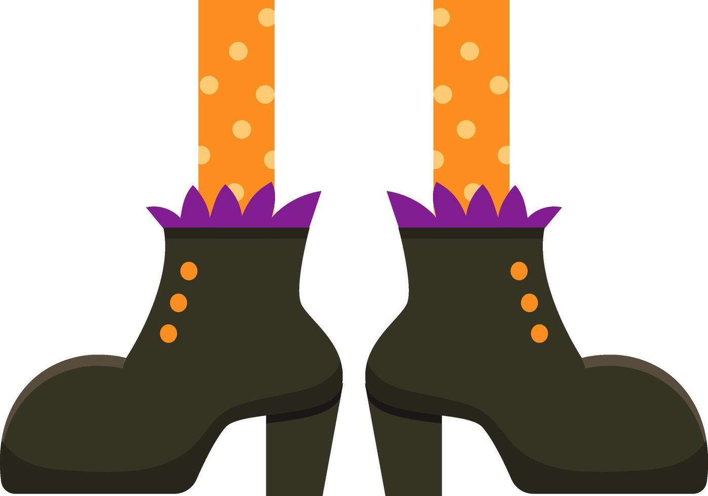Witch legs wearing black boots with purple frills and orange tights with polka dots, celebrating halloween party, illustration isolated on white background vector