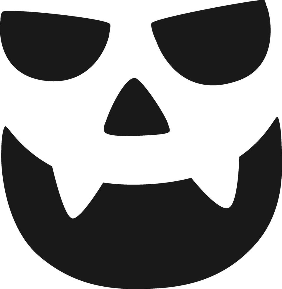 Minimalist illustration of a halloween pumpkin face with a scary expression, showing pointed teeth and slanted eyes, ideal for halloween decoration vector