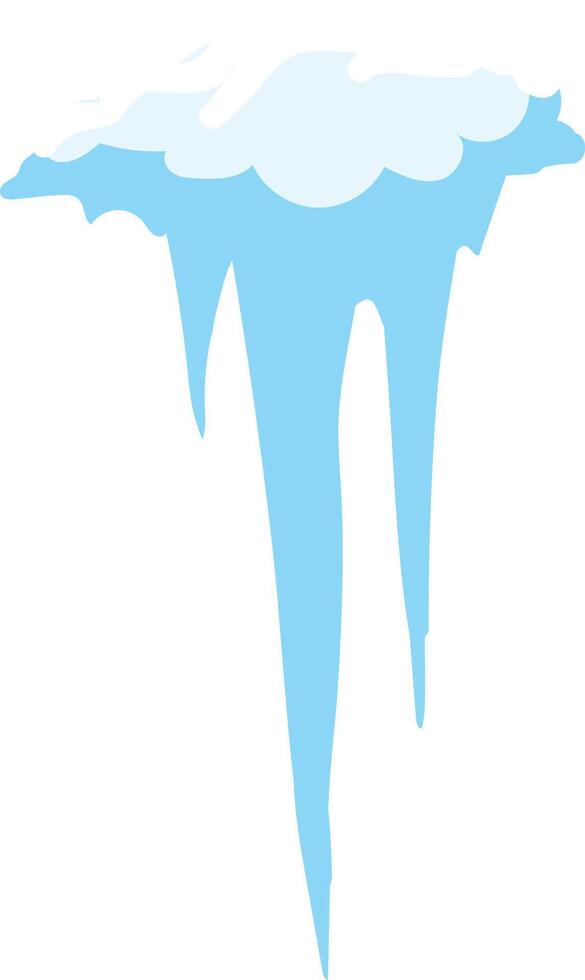Pair of sharp icicles melting and dripping water from a layer of snow and ice hanging from a roof or eave during a winter thaw, isolated illustration vector