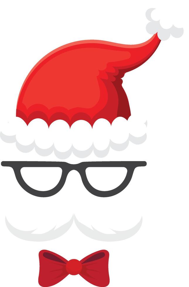 Christmas illustration featuring a hipster Santa Claus sporting trendy eyeglasses, a vibrant red Santa hat, and a stylish red bow tie against a clean white background vector
