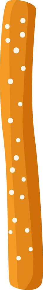 Close up of a single, crunchy pretzel stick, featuring visible salt crystals sprinkled across its golden brown surface, creating a tempting visual representation of a classic snack vector