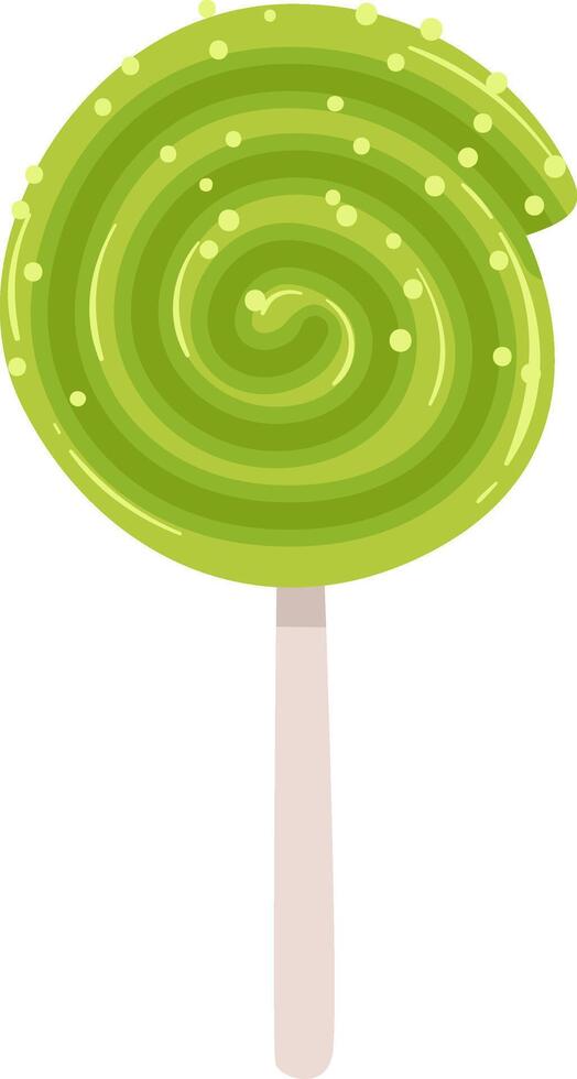Green spiral lollipop adorned with colorful sprinkles, spinning playfully on a stick against a pristine white background, capturing the essence of sweetness and joyful treats vector