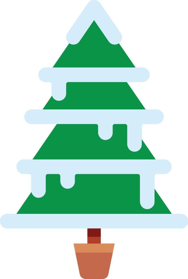 Potted evergreen christmas tree covered with snow and icicles, simple colorful drawing, perfect for christmas and winter holidays related projects vector
