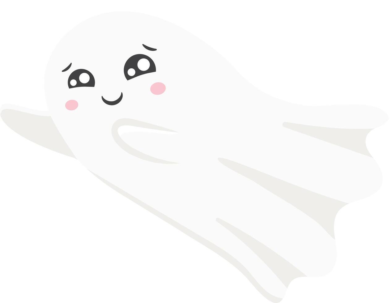 Friendly, kawaii style ghost floats gently with its arms outstretched, a cheerful smile and rosy cheeks adding to its adorable charm, perfect for Halloween or any spooky occasion vector