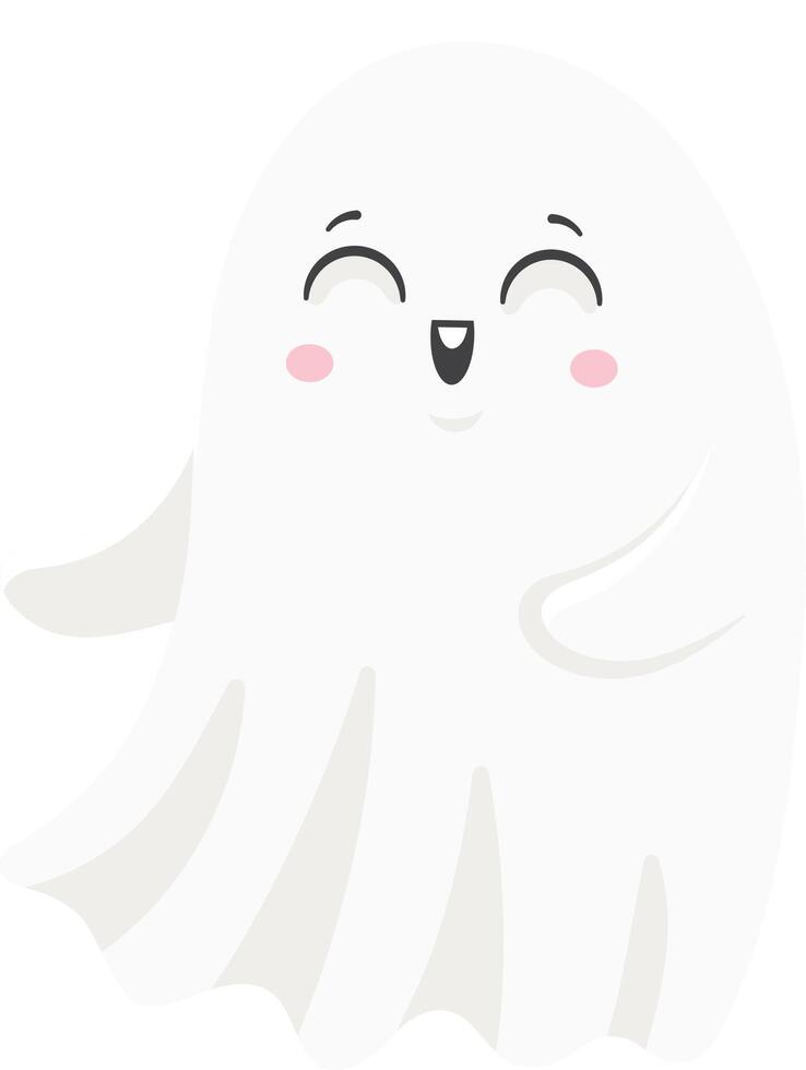 Charming cartoon ghost floating joyfully, radiating happiness, ideal for Halloween party invitations, festive decorations, and playful spooky designs perfect for October celebrations vector
