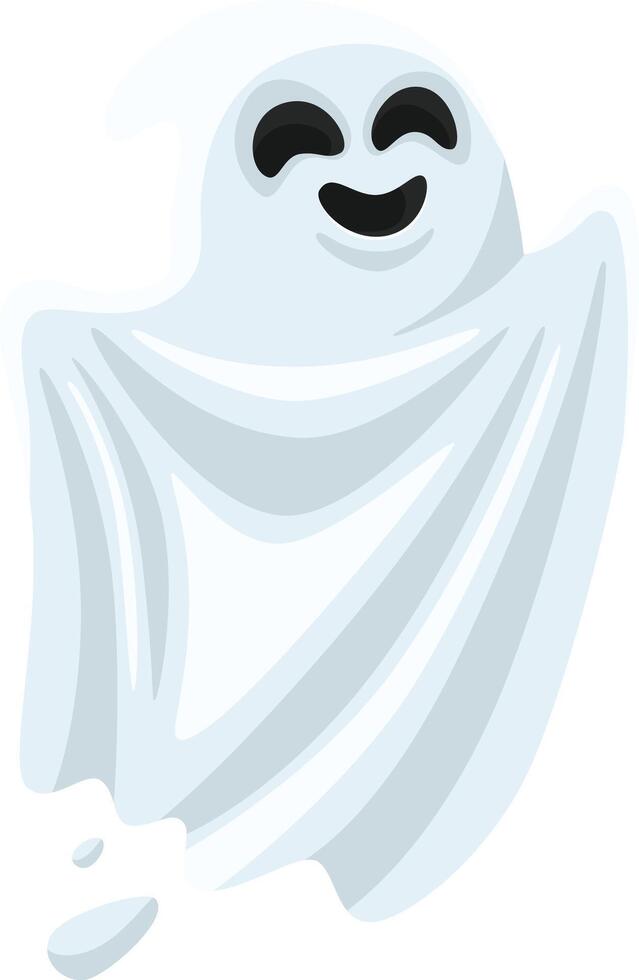 Cartoon ghost floating cheerfully in a white sheet, smiling and enjoying a Halloween party with a playful, spooky expression, embodying the fun spirit of the festive night vector
