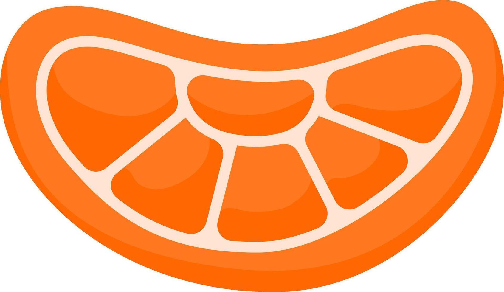 Cartoon illustration of a juicy orange slice with visible segments and white membranes, creating a vibrant and refreshing image against a clean white backdrop vector