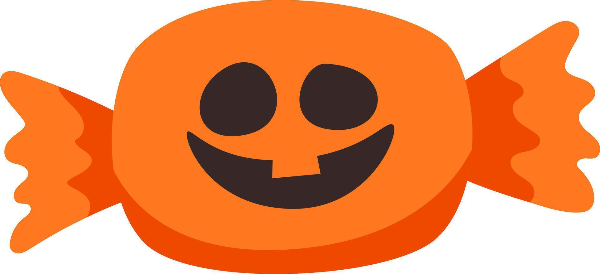 Smiling pumpkin face adorning an orange Halloween candy wrapper, creating a festive touch for trick or treaters or party favors during the spooky autumn celebration vector