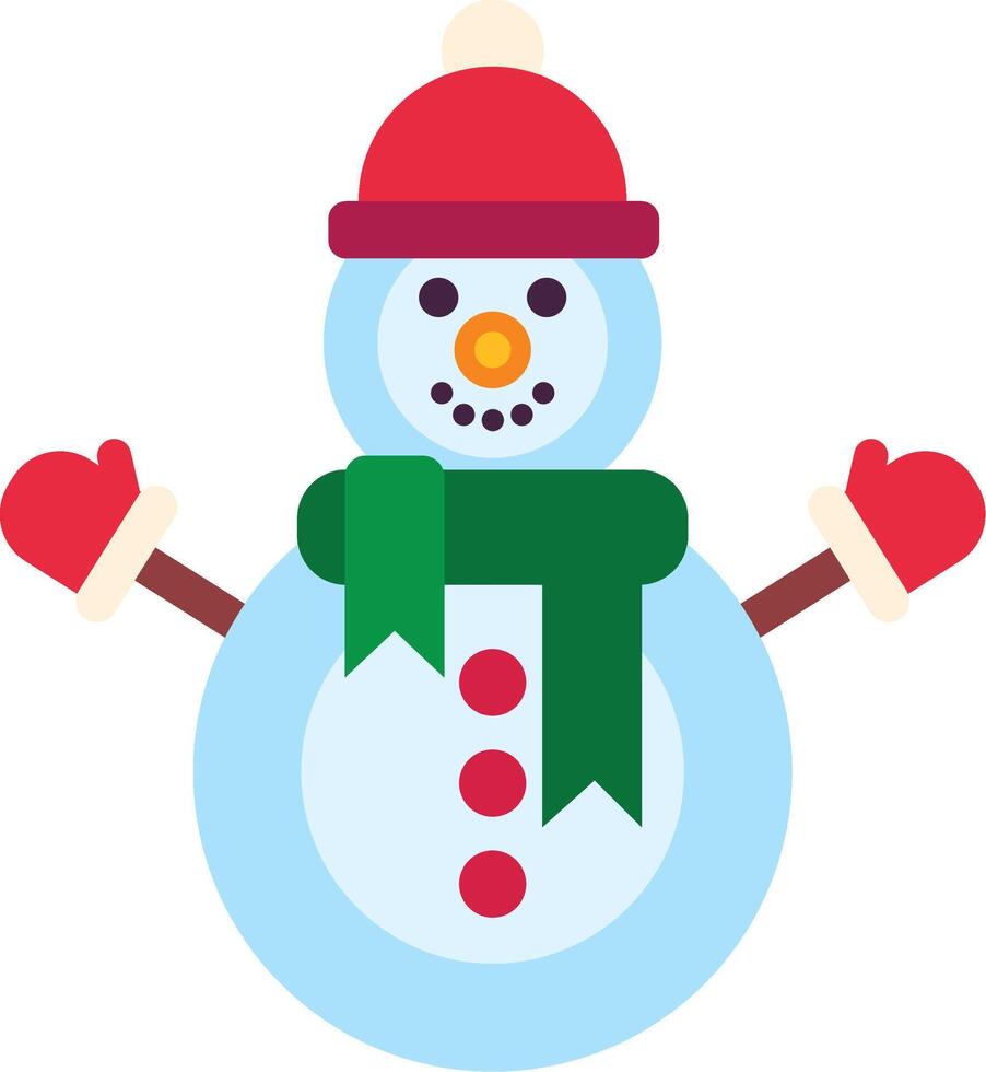 Snowman dressed in cheerful winter attire, joyfully celebrating the Christmas season with a bright red hat and a cozy green scarf, spreading festive cheer and warmth vector