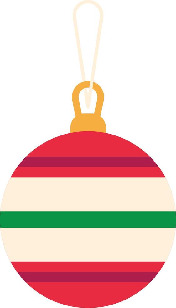 Colorful christmas ball ornament hanging with golden string, with red, green and white stripes, isolated on white background, perfect for christmas decorations vector