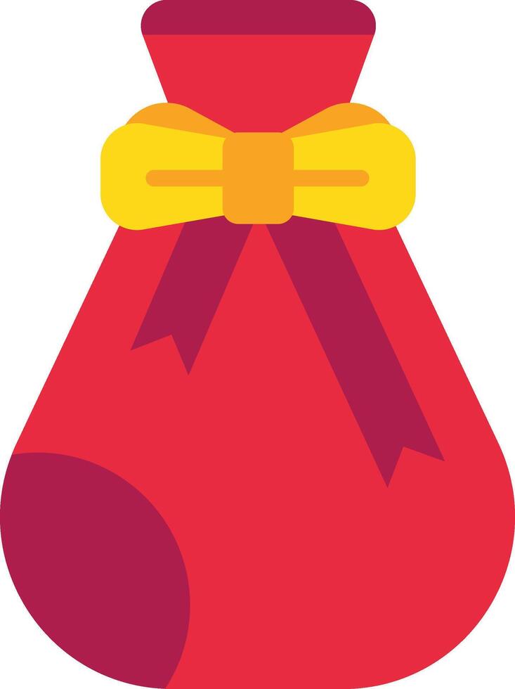 Red gift bag with yellow bow and purple ribbons tied on top, representing gifts, celebrations, holidays, and special occasions, with a focus on the festive and joyful atmosphere vector