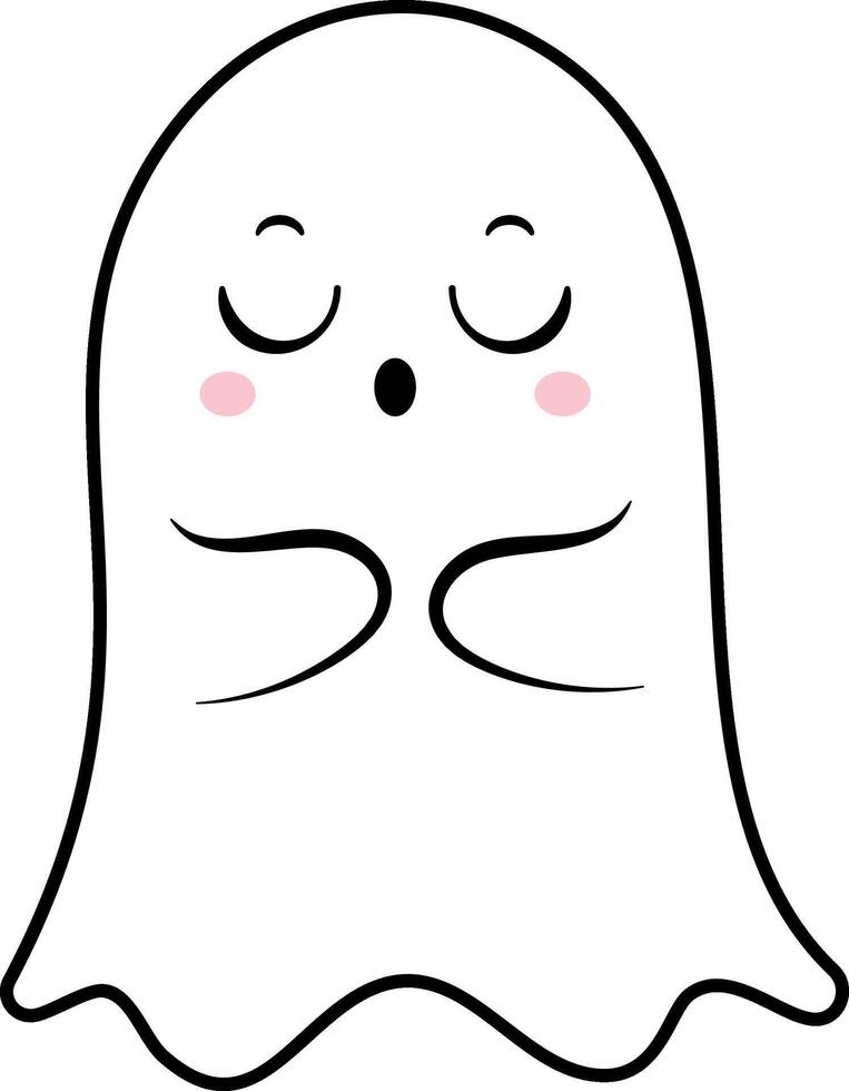 Adorable cartoon ghost sleeping peacefully with closed eyes, rosy pink cheeks, and a gentle expression, creating a whimsical touch for Halloween or playful spooky designs vector