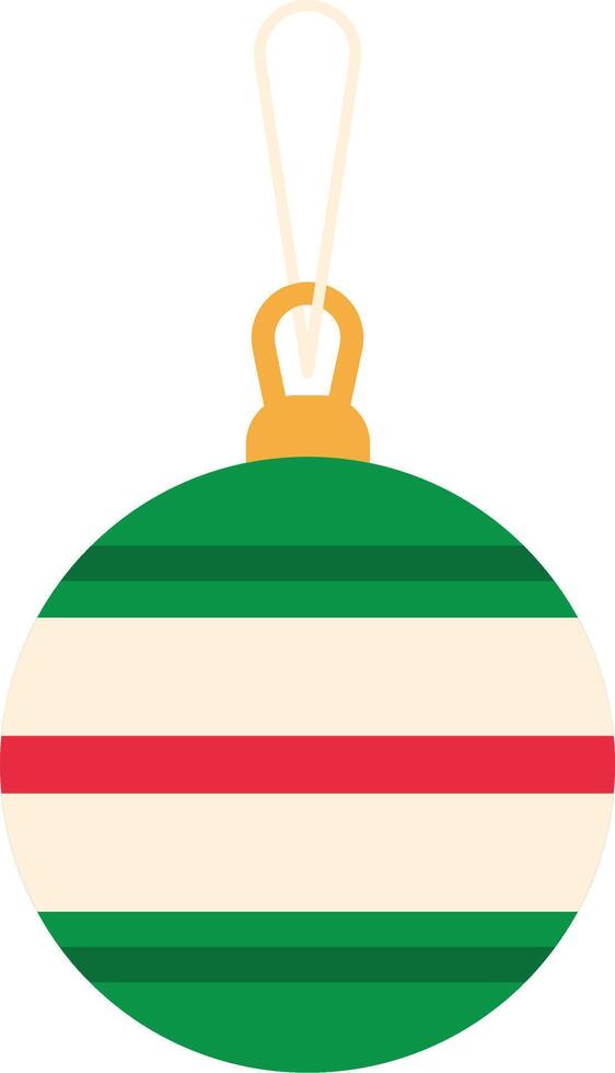 Christmas ball featuring vibrant red and green stripes, elegantly hanging from a shimmering gold string against a clean white background, perfect for festive holiday projects and decorations vector