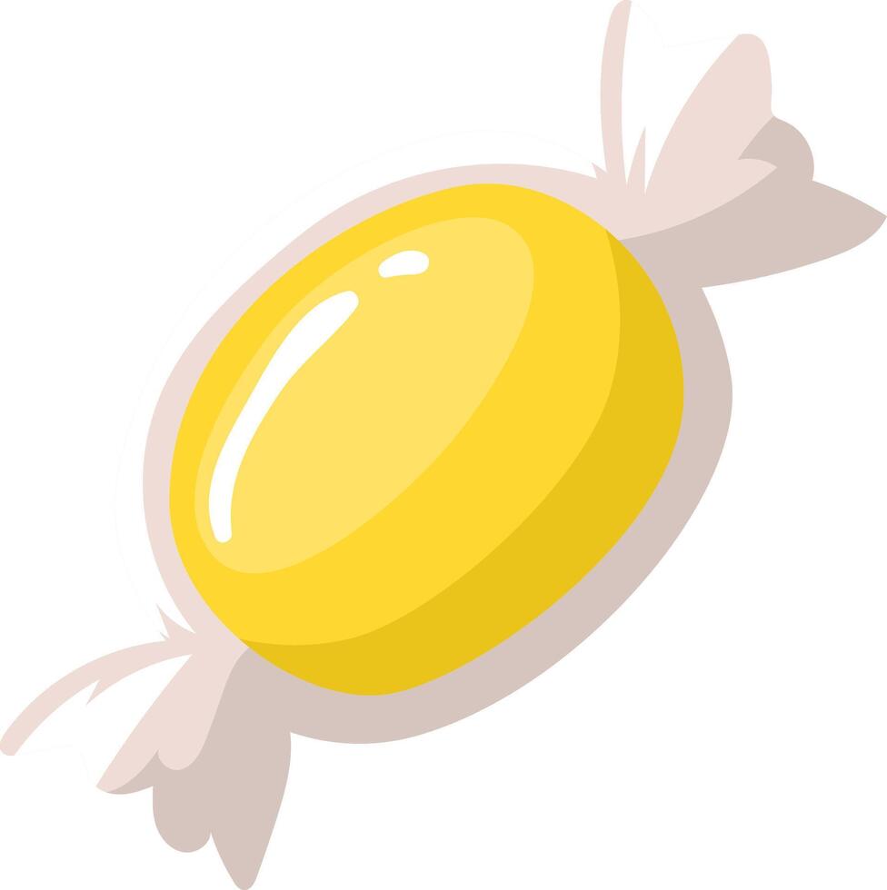 Oval yellow hard candy wrapped in cellophane with twisted ends, creating a classic sweet treat perfect for snacking or parties, isolated on white vector