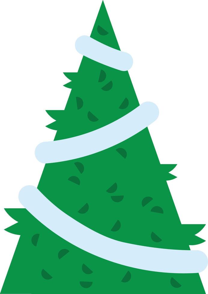 Stylized green Christmas tree decorated with white tinsel, minimalist illustration isolated on a white background, ideal for Christmas projects vector
