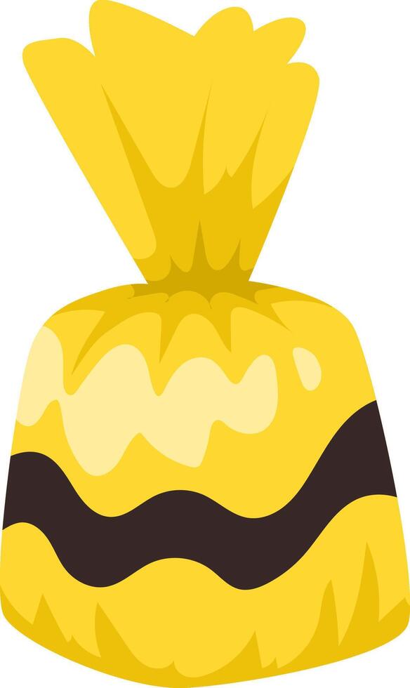 Yellow wrapped candy featuring dark chocolate stripes and a creamy filling sits enticingly on a white background, ready to be unwrapped and enjoyed as a delightful treat vector