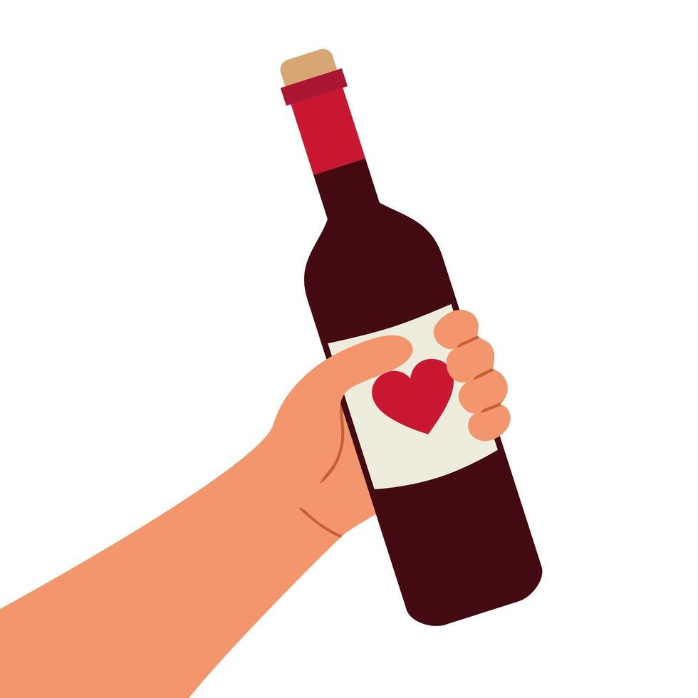 Hand holding a bottle of wine vector