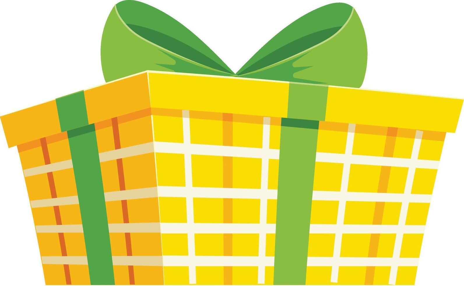 Cheerful yellow gift box wrapped with a green ribbon and bow, perfect for celebrating birthdays, holidays, or any special occasion, adding a touch of joy and excitement to the festivities vector