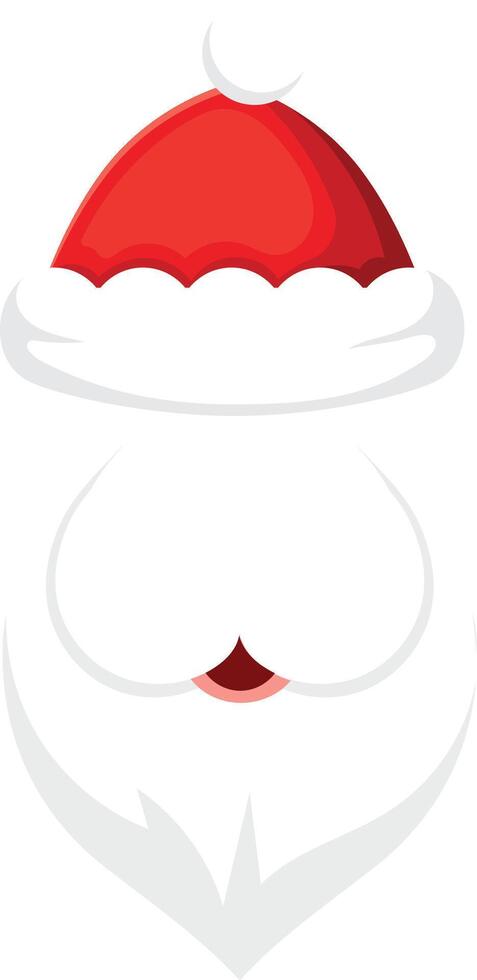 Close up illustration of Santa Claus's face featuring a classic red hat with white trim and a long, flowing white beard, evoking the festive spirit of Christmas vector