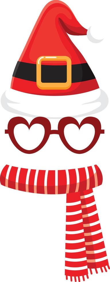 Christmas and Valentine's Day are celebrated with a Santa Claus hat, heart shaped glasses and a striped scarf, creating a festive and romantic atmosphere vector