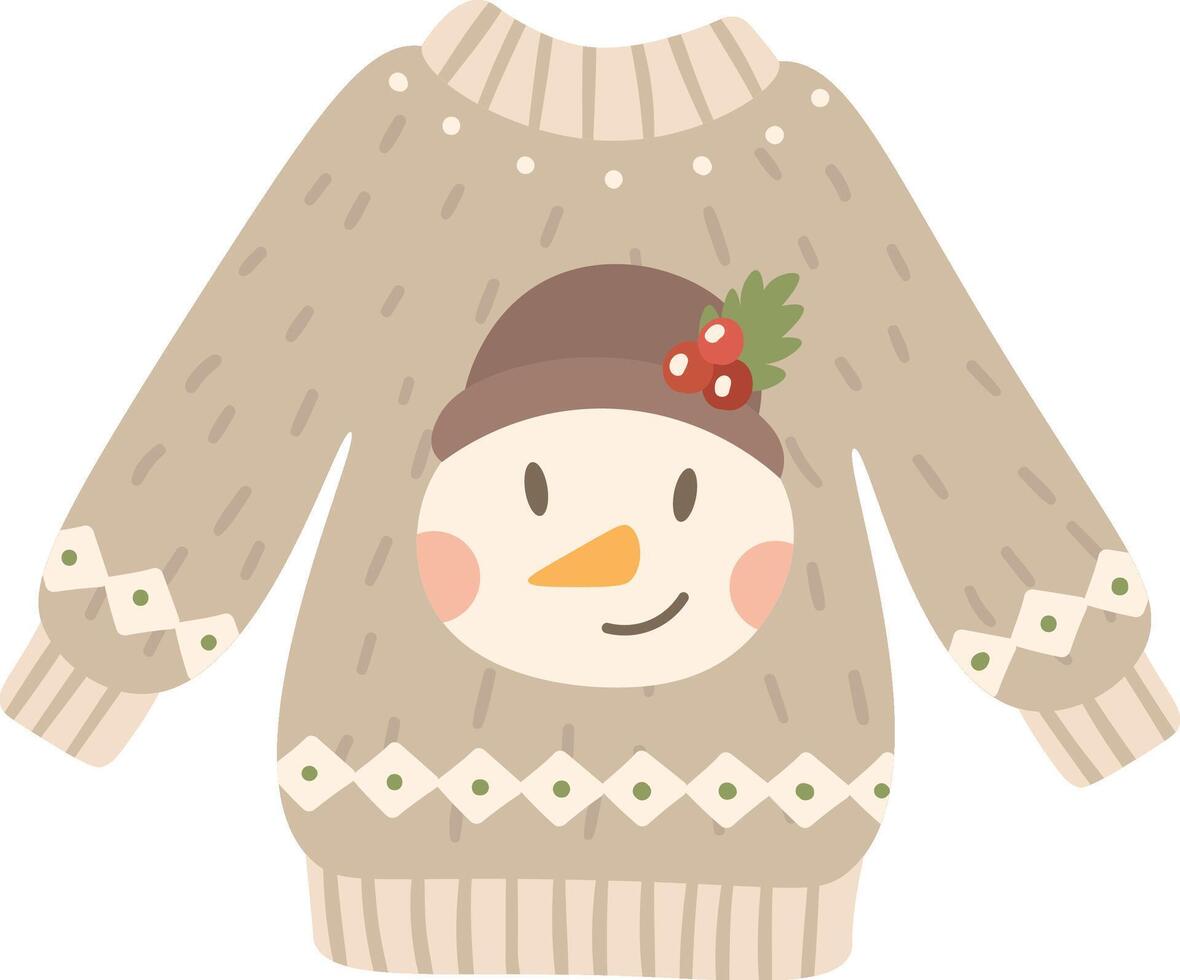 Warm and festive Christmas wool sweater showcasing an adorable snowman design, creating the perfect atmosphere for cozy winter celebrations and spreading holiday cheer vector