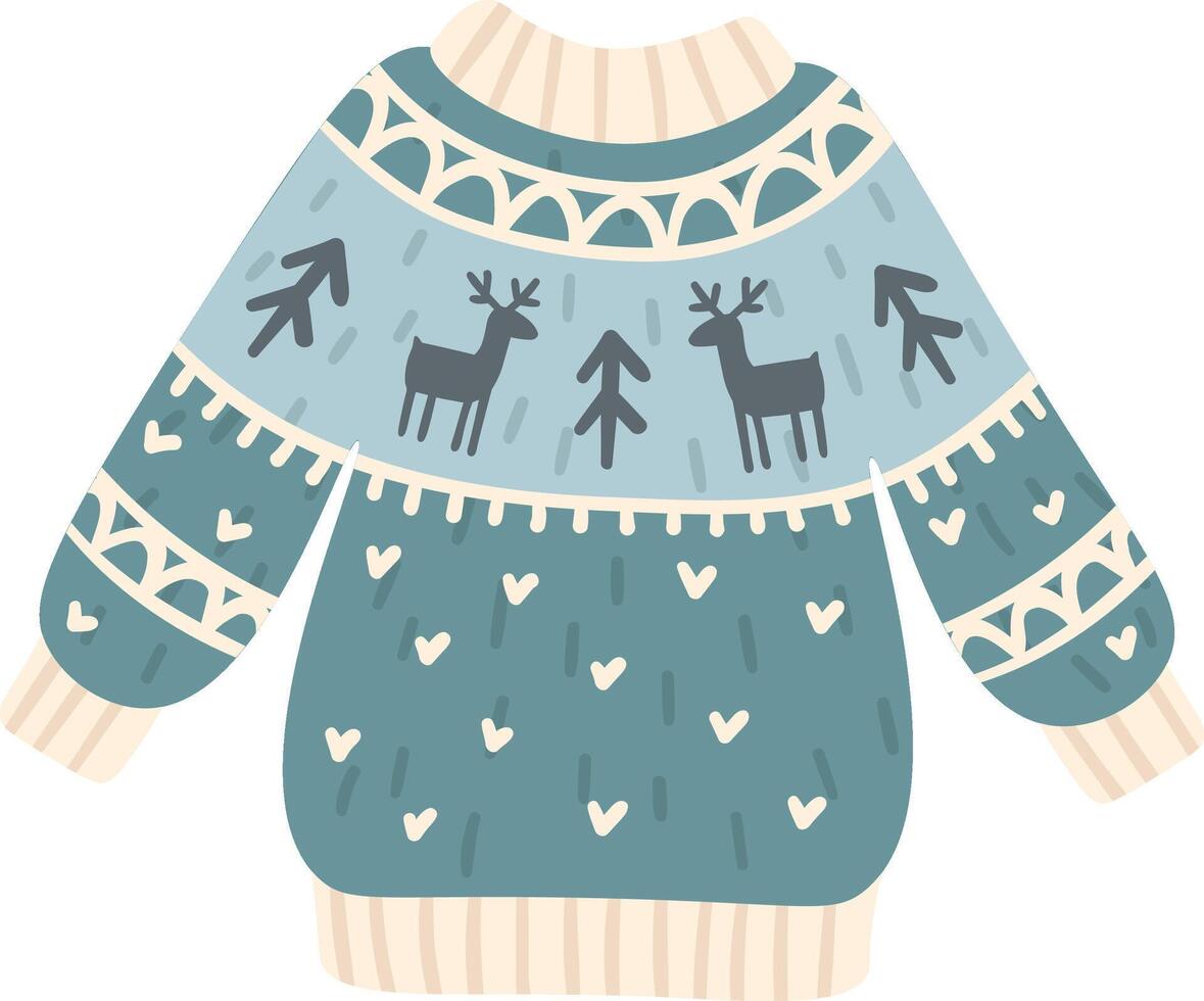 Cozy and festive christmas sweater featuring reindeers and trees, perfect for staying warm and spreading holiday cheer during the winter season vector