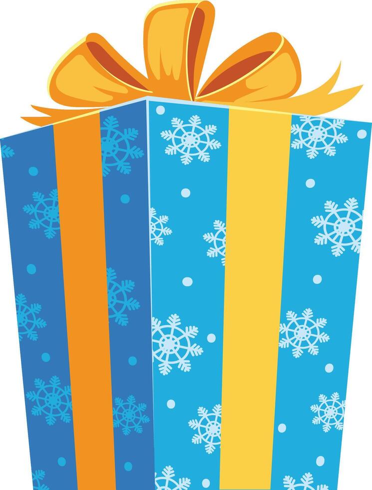 Christmas gift wrapped in blue and orange wrapping paper decorated with snowflakes and an orange bow, creating a festive and cheerful atmosphere perfect for celebrating the holiday season vector