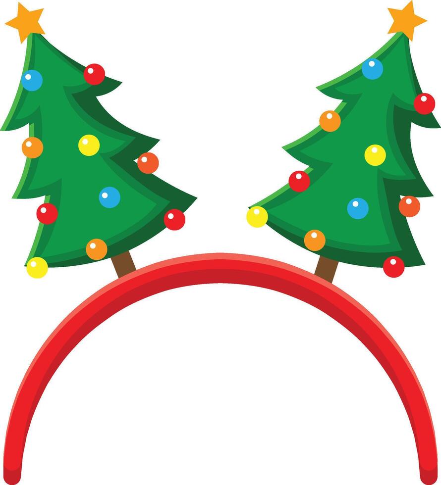 Red headband featuring two decorated Christmas trees and vibrant, colorful balls, adding festive flair for Christmas parties and spreading joyful holiday cheer among friends and family vector