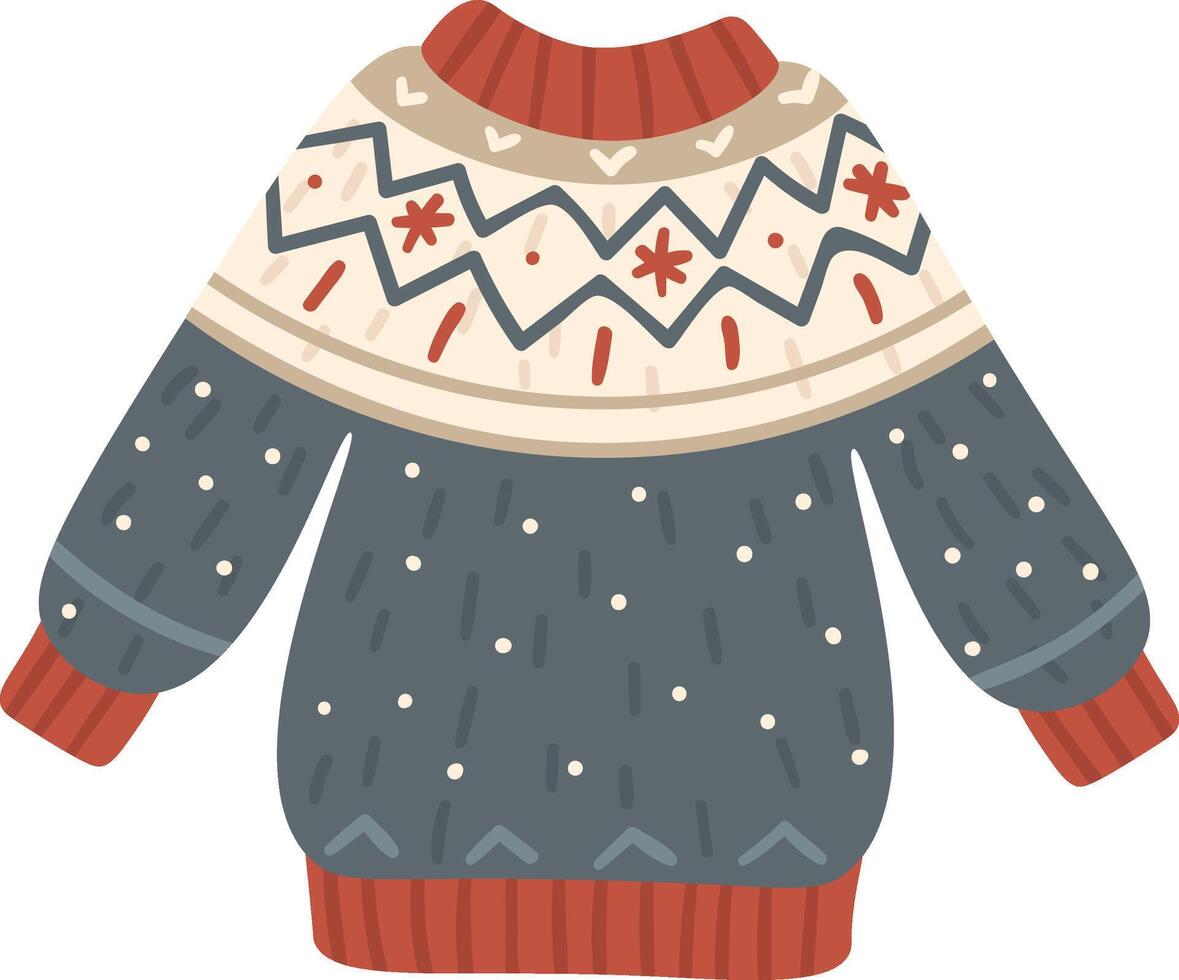 Cozy handmade winter sweater featuring a beautiful festive pattern, perfect for wearing during Christmas celebrations or New Years Eve gatherings vector