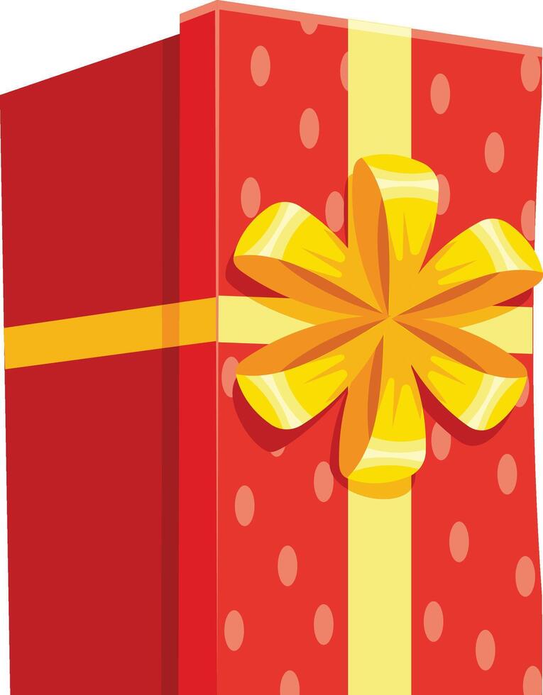 Red gift box adorned with a cheerful yellow ribbon and a lovely bow, eagerly awaiting unwrapping for a special occasion, radiating joy and excitement for all vector