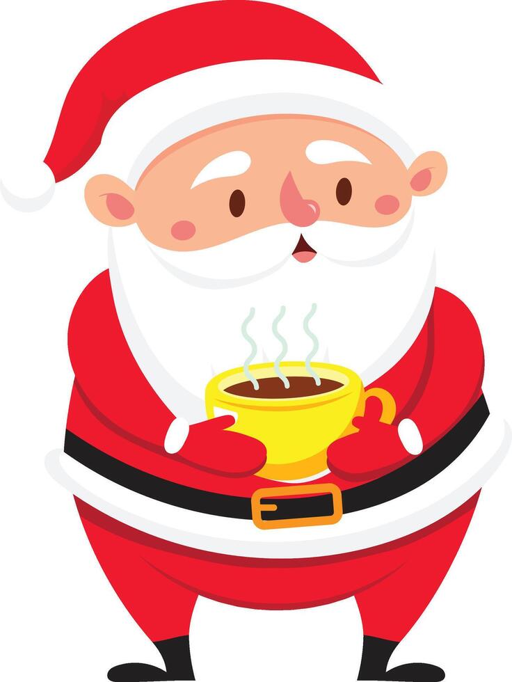 Santa Claus warming up with a hot beverage during Christmas time, enjoying a moment of relax with a steaming cup of coffee or hot chocolate vector