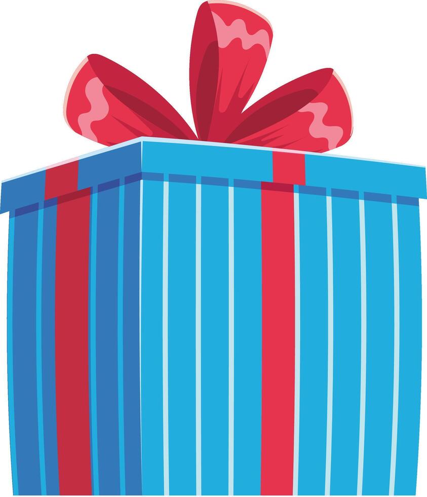 Large blue gift box wrapped with red ribbons and topped with a decorative bow, symbolizing celebration, surprise, and giving on special occasions vector